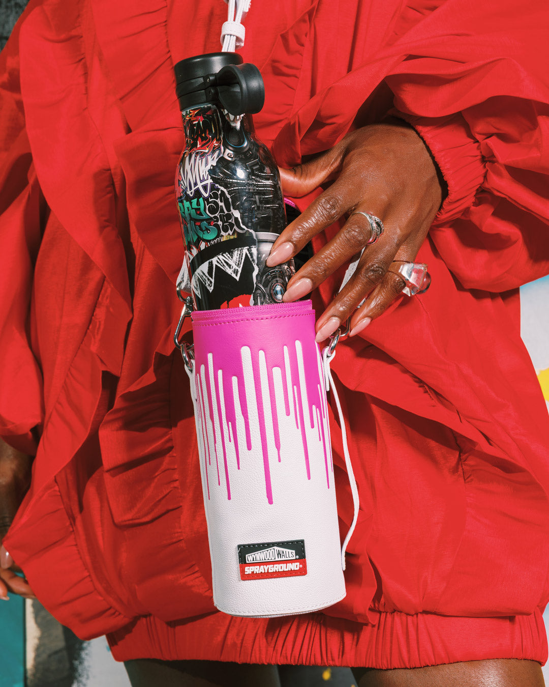 Limited Edition WYNWOOD WALLS COLLAB WATER BOTTLE OR SPRAYCAN HOLDER WHTPNK