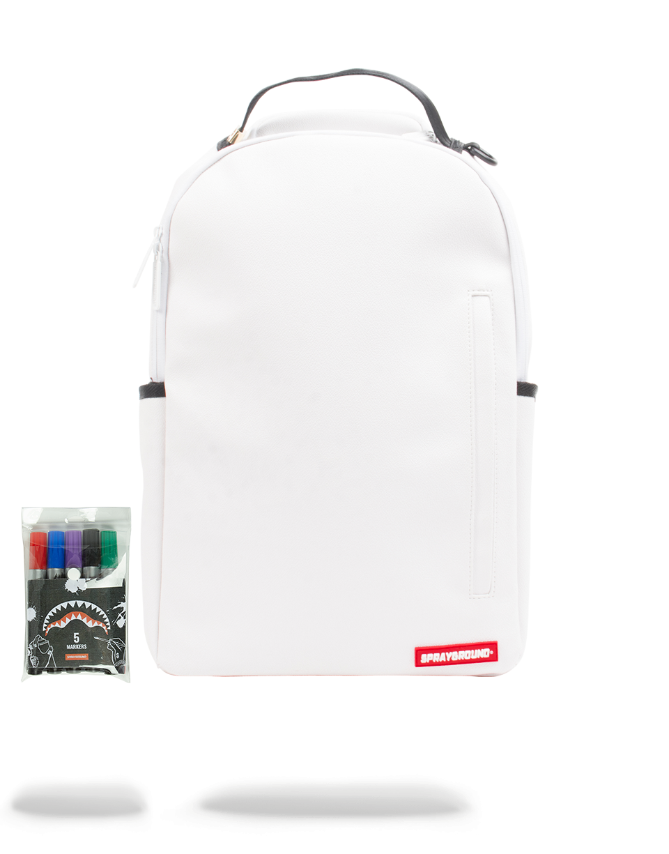 Limited Edition THE SPRAYGROUND DIY WHITE BACKPACK VEGAN LEATHER & INNER MONEY LINING & MARKERS INCLUDED