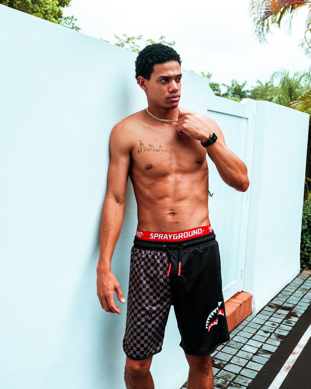 Limited Edition GREY CHECKERED SPLIT CORTO SWIM TRUNKS