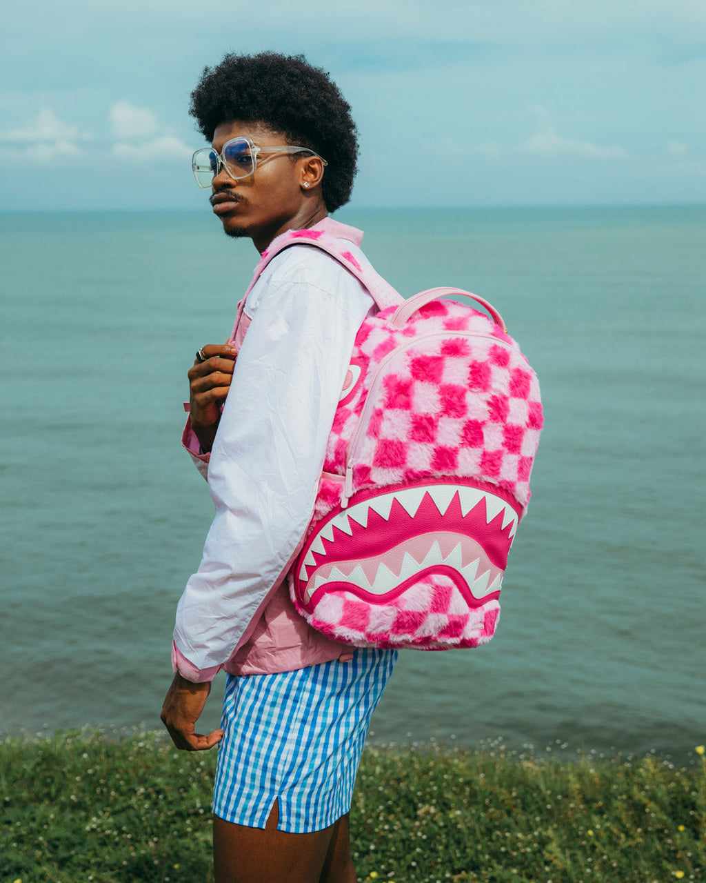 Limited Edition FURZILLA SHARK PINK CHECK BACKPACK