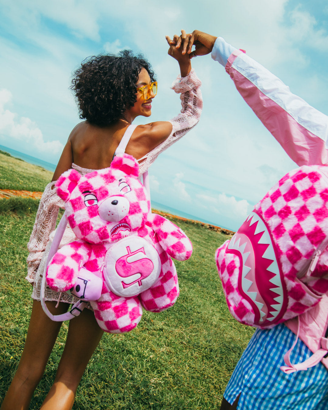 Limited Edition FURZILLA SHARK PINK CHECK MONEYBEAR BACKPACK