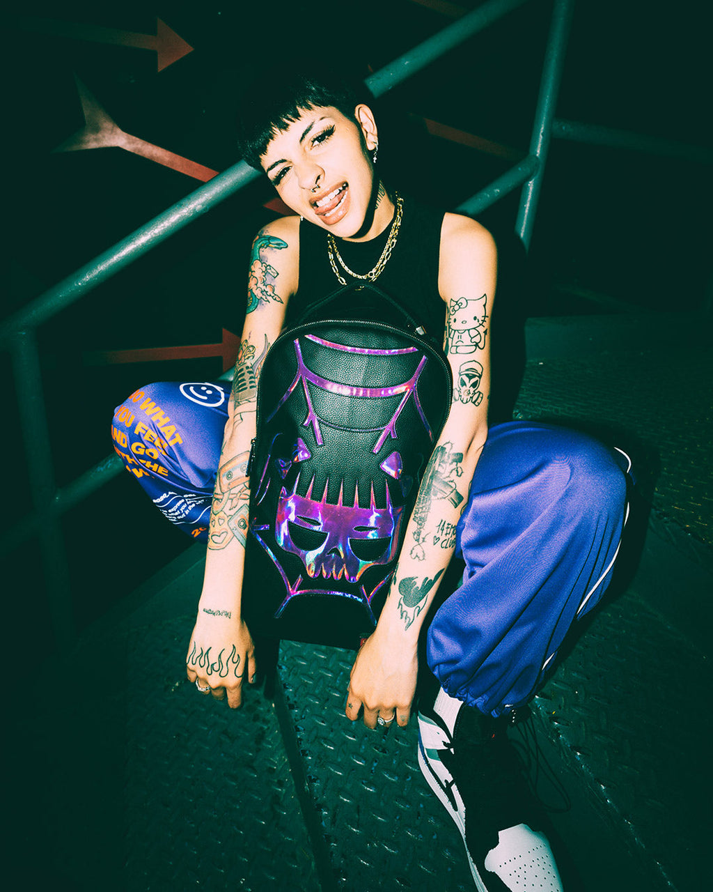 Limited Edition CAZZU IRIDESCENT CUT & SEW SPIDER SKULL SHARK BACKPACK DLXV