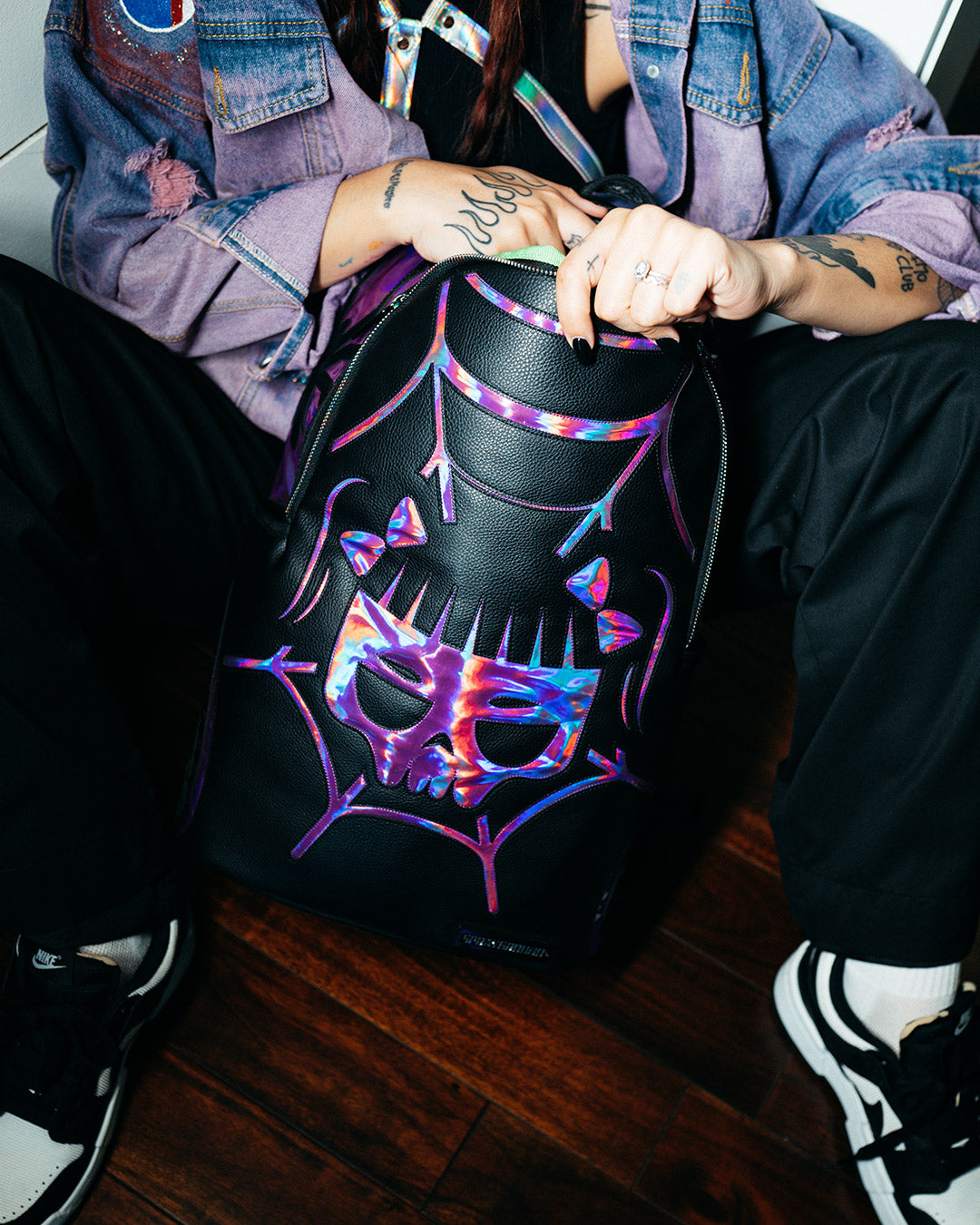 Limited Edition CAZZU IRIDESCENT CUT & SEW SPIDER SKULL SHARK BACKPACK DLXV