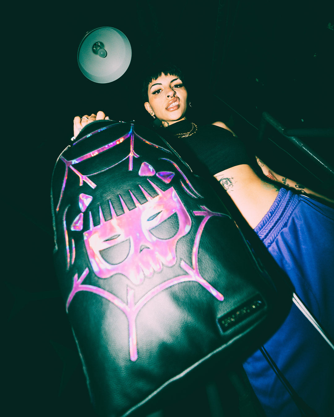 Limited Edition CAZZU IRIDESCENT CUT & SEW SPIDER SKULL SHARK BACKPACK DLXV
