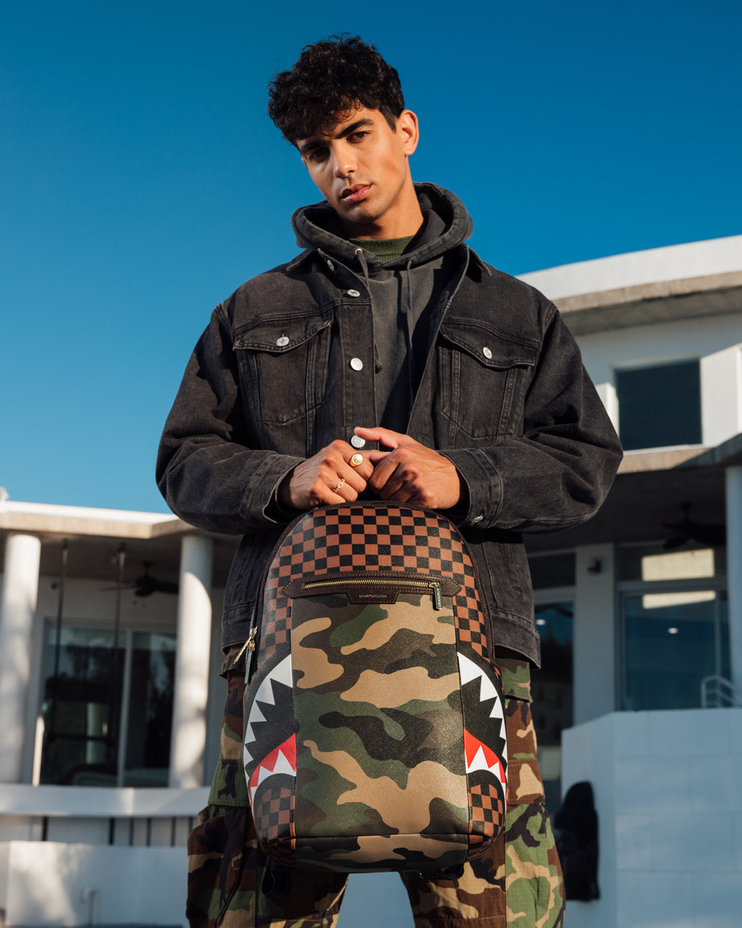 Limited Edition EXTERIOR GOLD ZIP POCKET SHARKS IN PARIS BACKPACK DLXV