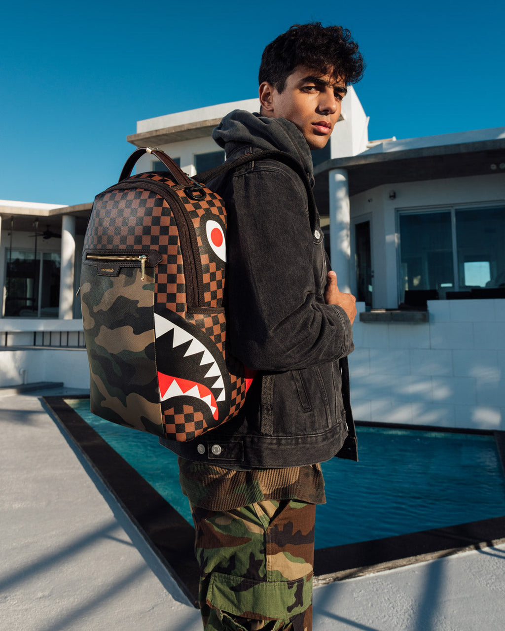 Limited Edition EXTERIOR GOLD ZIP POCKET SHARKS IN PARIS BACKPACK DLXV