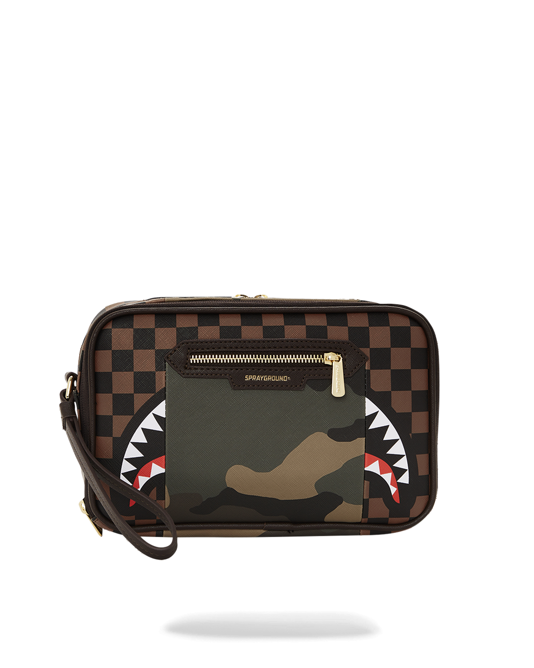 Limited Edition EXTERIOR GOLD ZIP POCKET SHARKS IN PARIS TOILETRY BRICKSIDE BAG