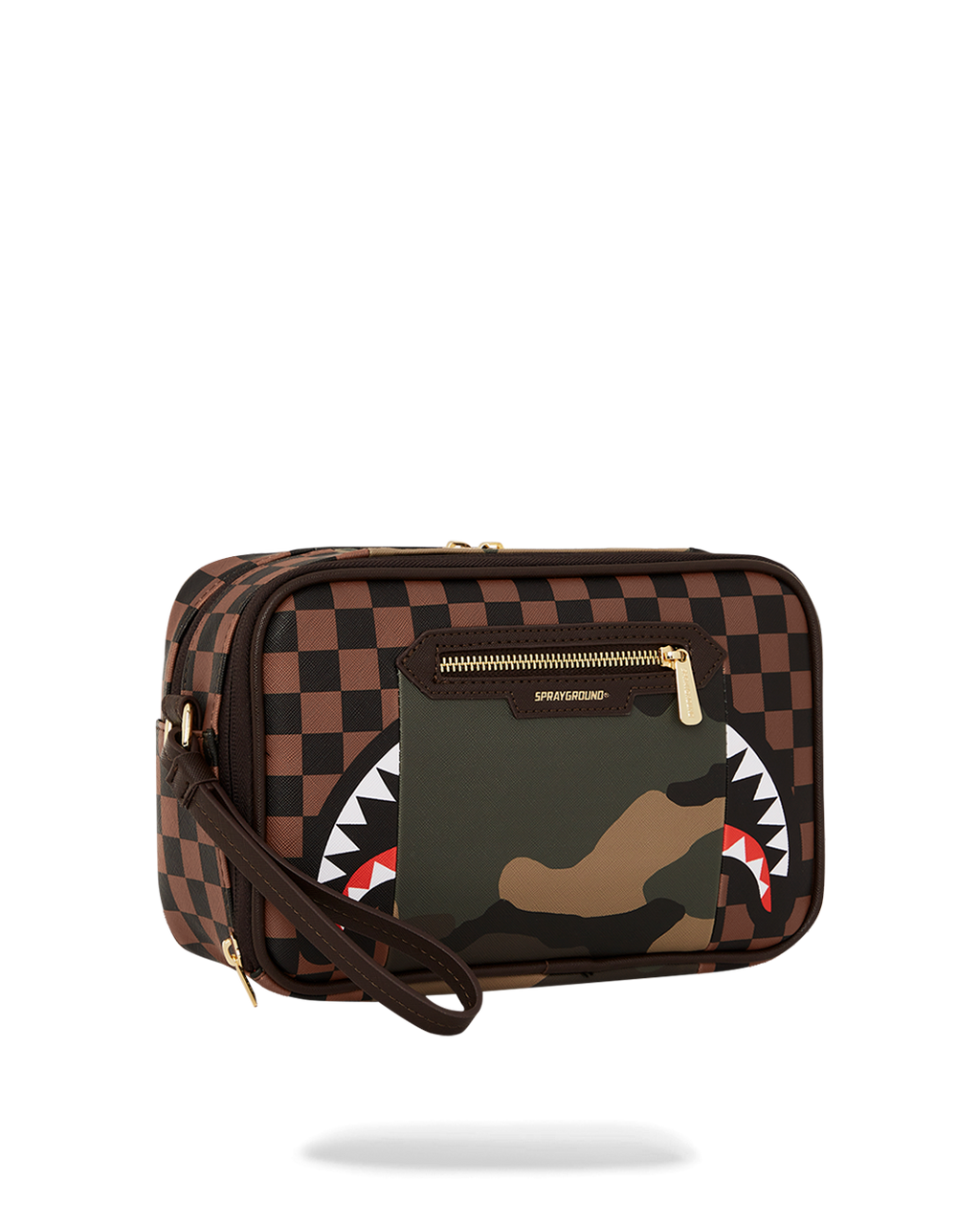 Limited Edition EXTERIOR GOLD ZIP POCKET SHARKS IN PARIS TOILETRY BRICKSIDE BAG