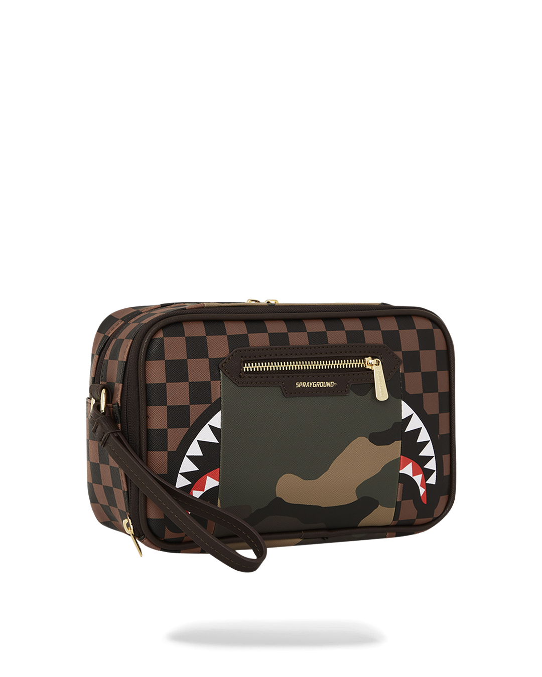 Limited Edition EXTERIOR GOLD ZIP POCKET SHARKS IN PARIS TOILETRY BRICKSIDE BAG