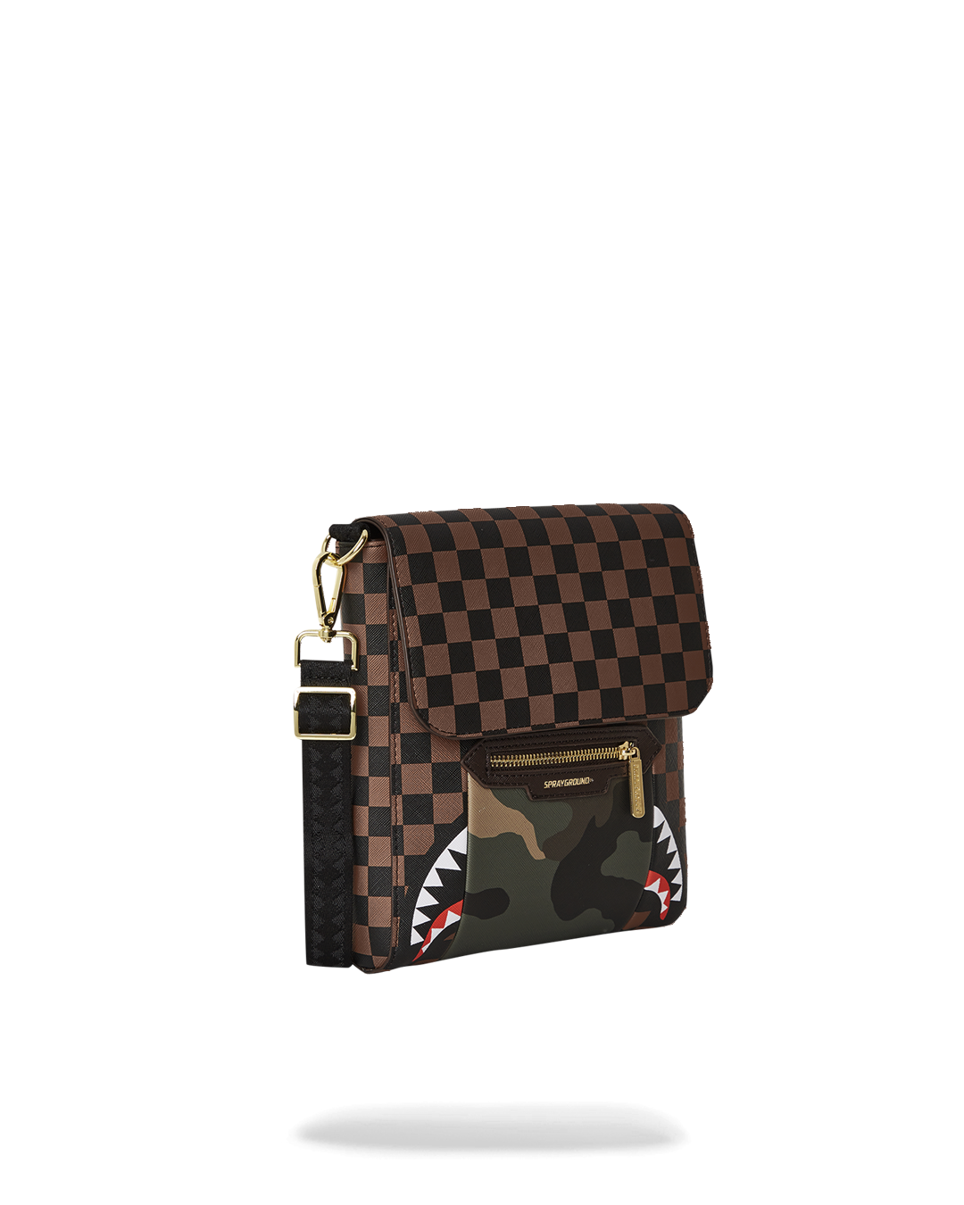 Limited Edition EXTERIOR GOLD ZIP POCKET SHARKS IN PARIS MESSENGER SLING BAG