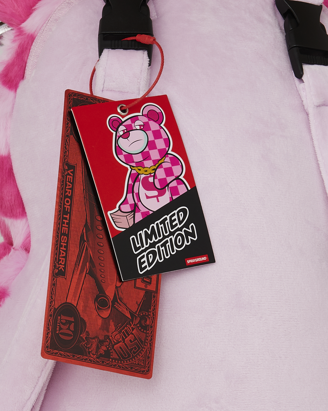 Limited Edition FURZILLA SHARK PINK CHECK MONEYBEAR BACKPACK