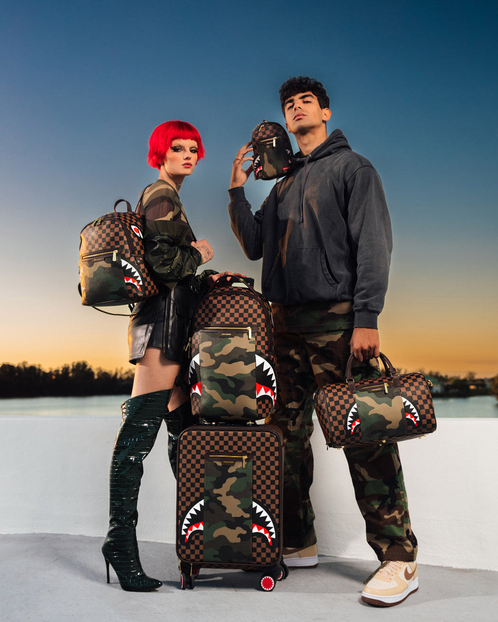 Limited Edition EXTERIOR GOLD ZIP POCKET SHARKS IN PARIS MINI DUFFLE