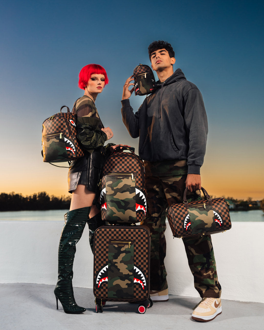 Limited Edition EXTERIOR GOLD ZIP POCKET SHARKS IN PARIS MINI DUFFLE