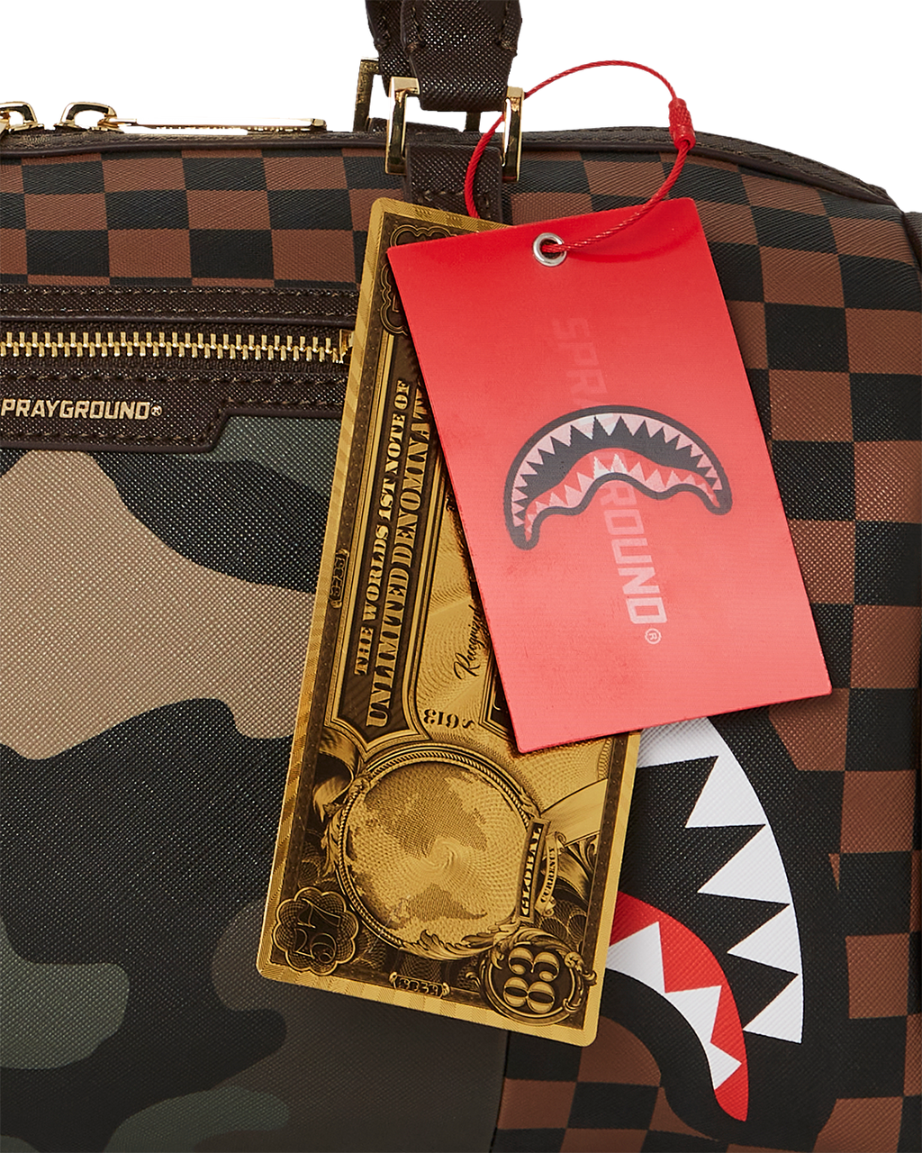 Limited Edition EXTERIOR GOLD ZIP POCKET SHARKS IN PARIS MINI DUFFLE