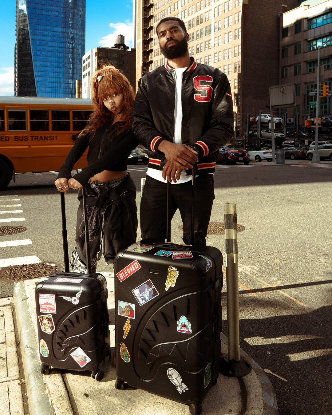 Limited Edition THE JOURNEY BEGINS SHARKITECTURE CARRY-ON LUGGAGE BLACK WITH EXTRA STICKERS