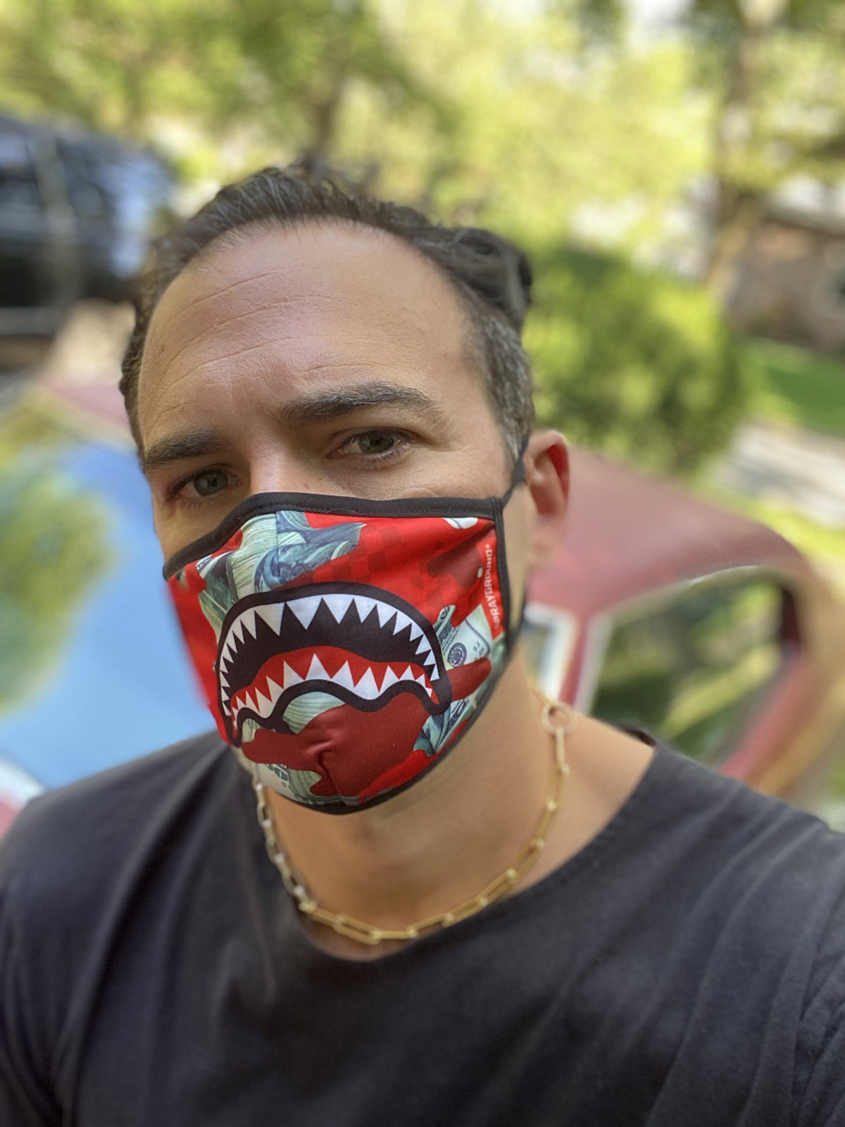 Limited Edition ADULT MONEY CAMO RED FORM-FITTING FACE MASK
