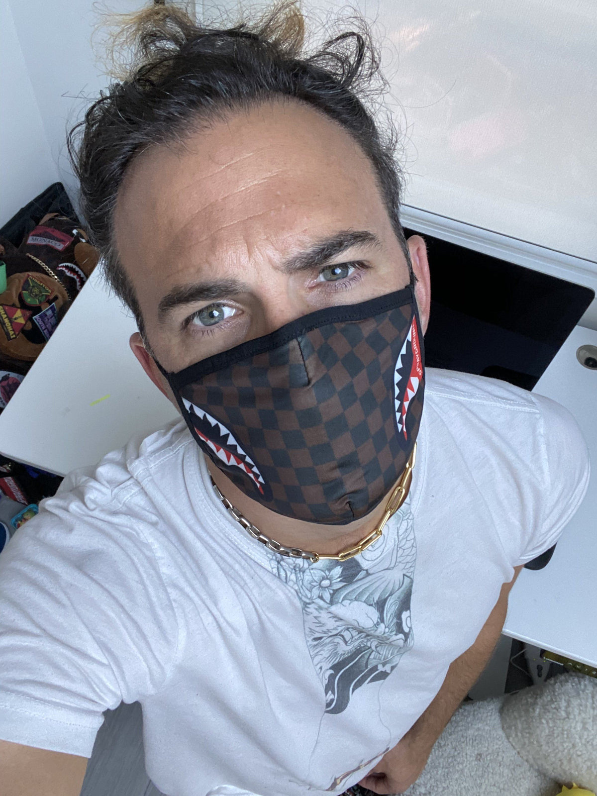 Limited Edition ADULT SHARKS IN PARIS SIDE SHARK FORM-FITTING FACE MASK