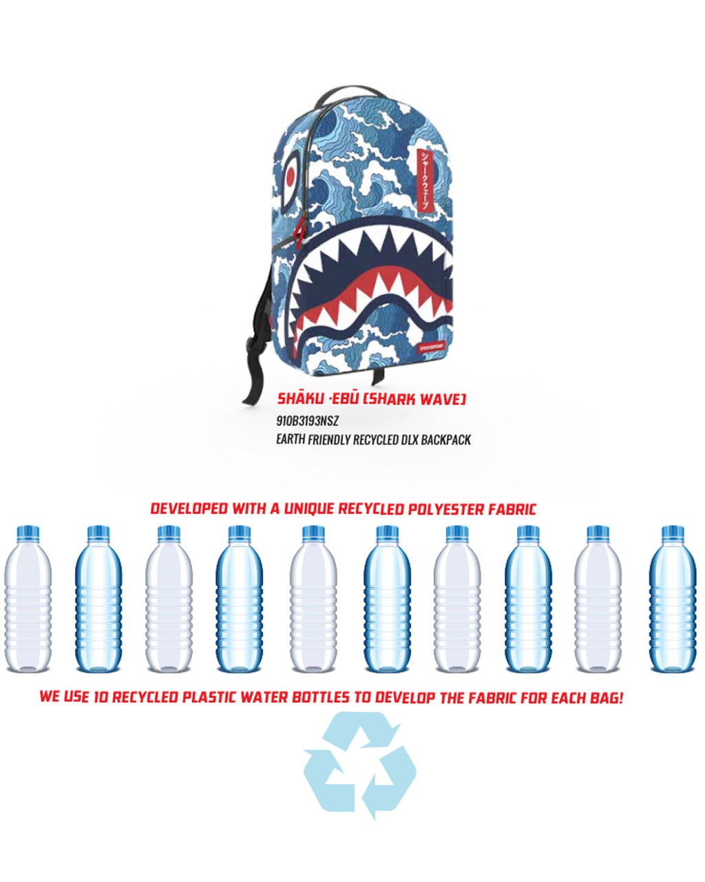Limited Edition THE SHARK WAVE made from 100 recycled plastic bottles from the ocean