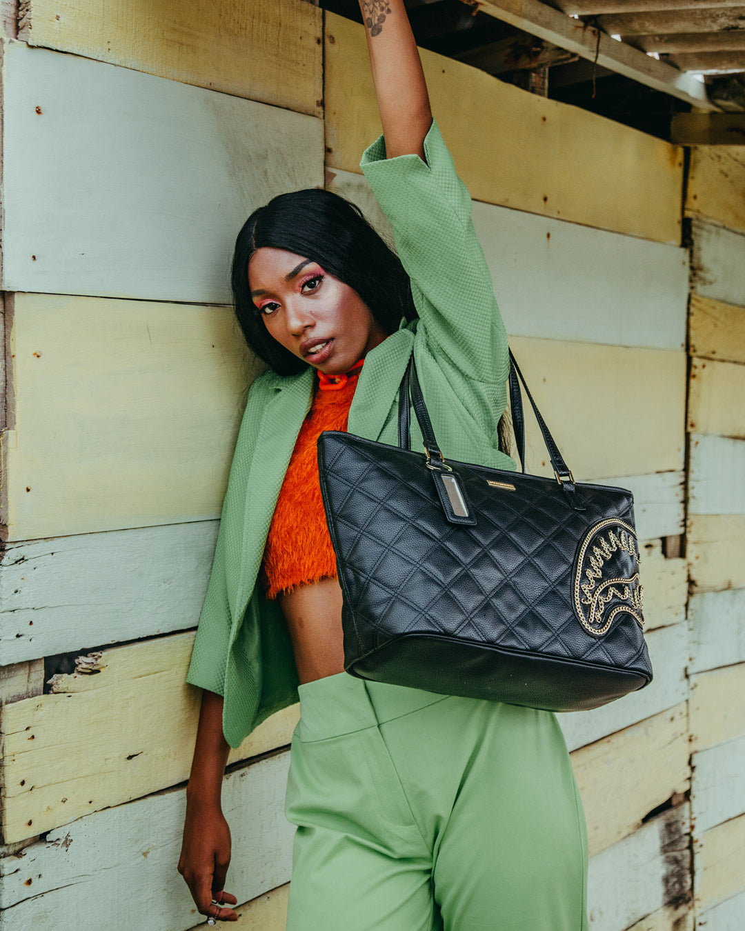 Limited Edition NOIR QUILT GOLD CHAIN SHARK TOTE