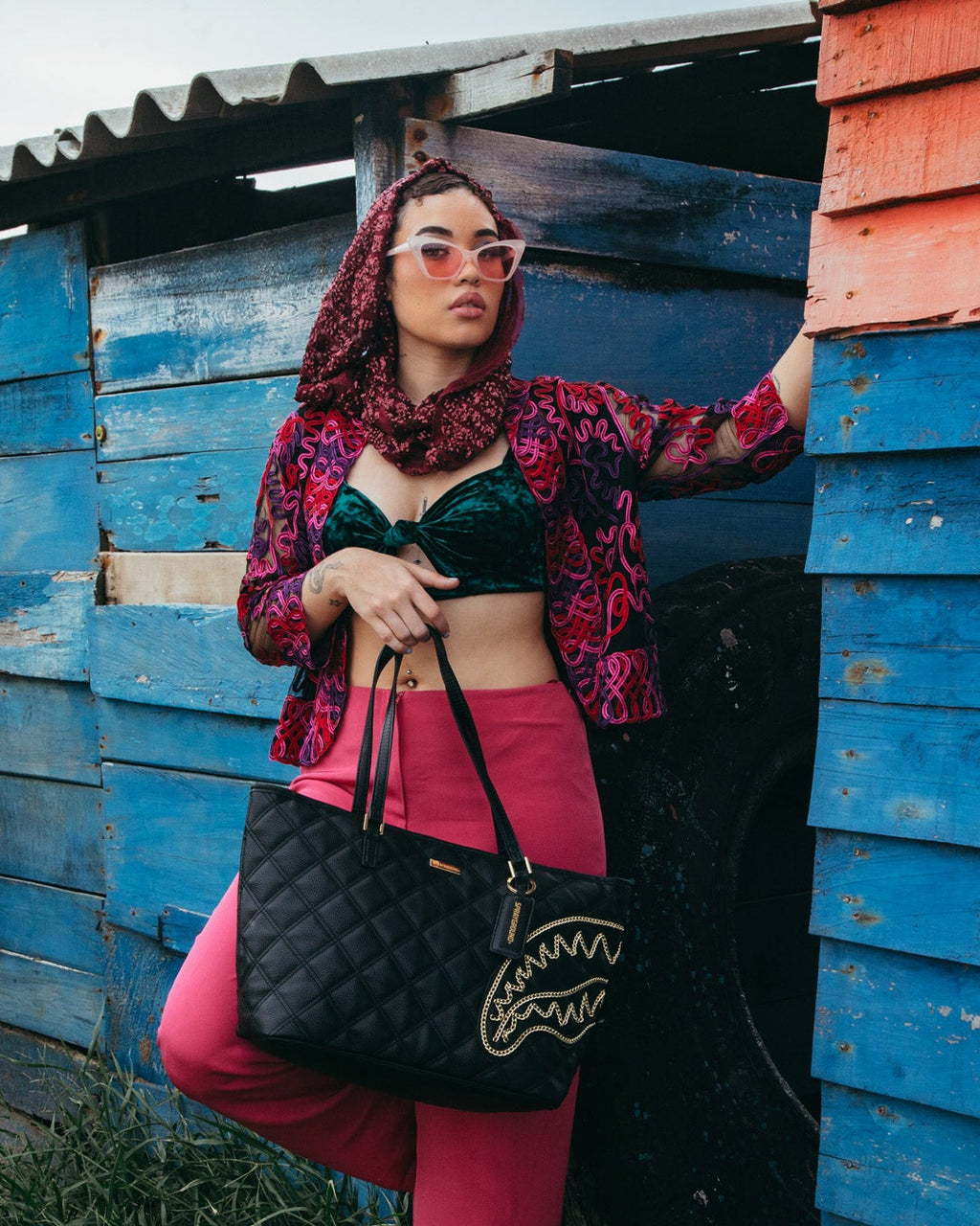Limited Edition NOIR QUILT GOLD CHAIN SHARK TOTE