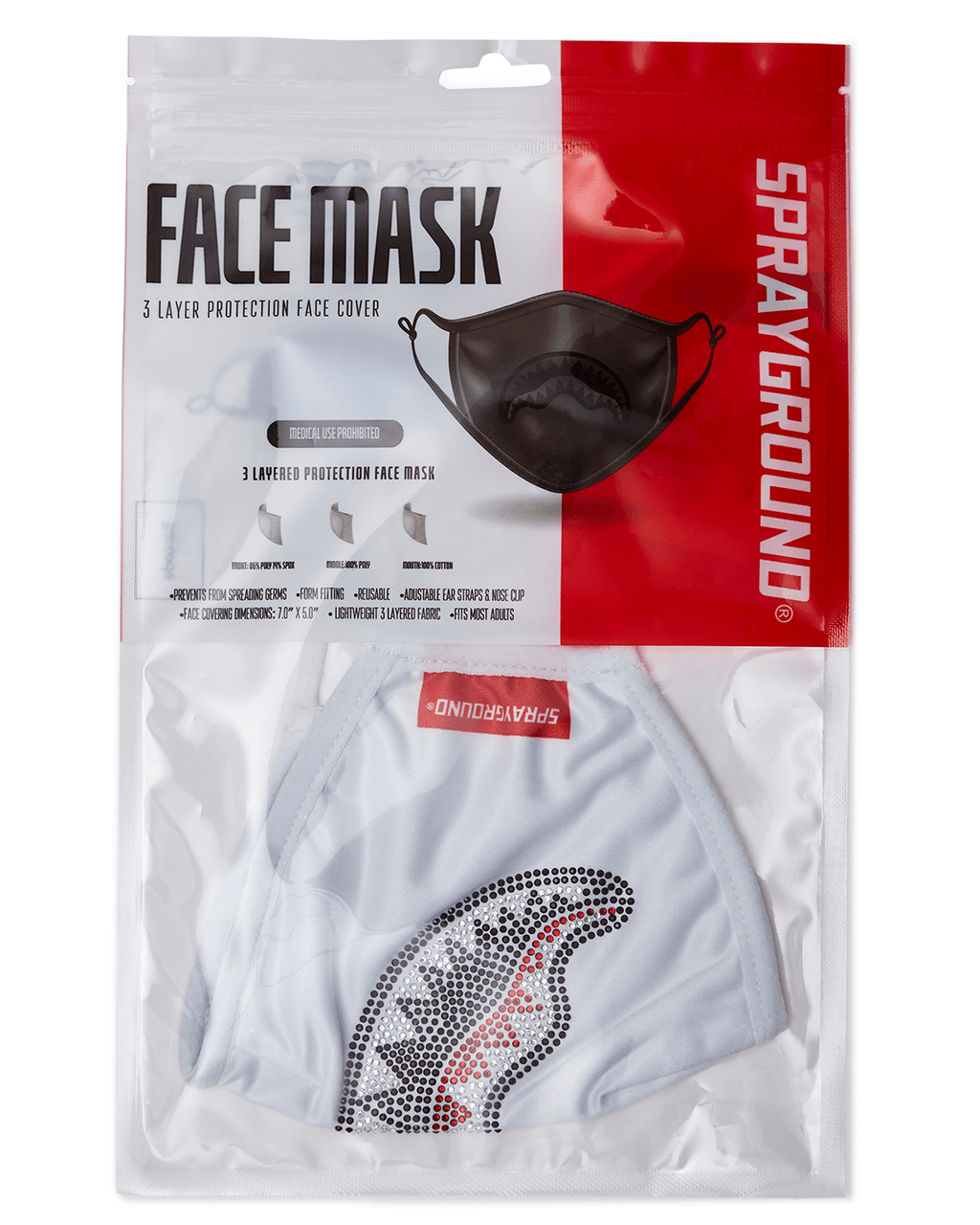 Limited Edition TRINITY DIAMOND SHARK WHT POLYESTER FACE MASK