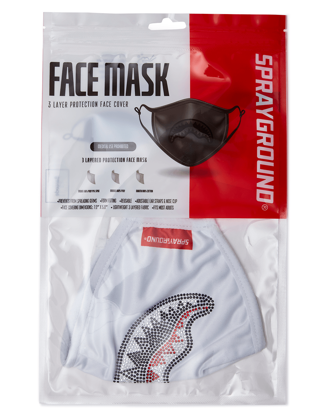 Limited Edition TRINITY DIAMOND SHARK WHT POLYESTER FACE MASK